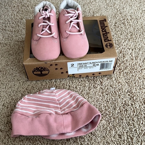 Timberland Other - Timberland Infant SZ 2 M pink bootie and hat set.
